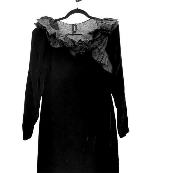 Vintage 80s Nina Ricci Velvet Lace Maxi Dress Long Sleeves Ruffle Taffeta France - Picture 4 of 9
